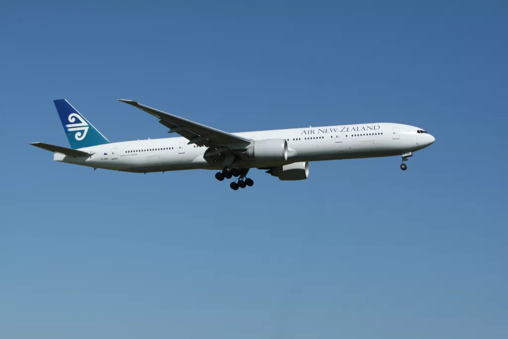 Air New Zealand Boeing 777-300ER in flight -- Air New Zealand offers free in-flight Wi-Fi