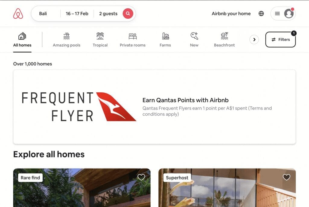 Earn airline miles for Airbnb bookings with Qantas' partnership