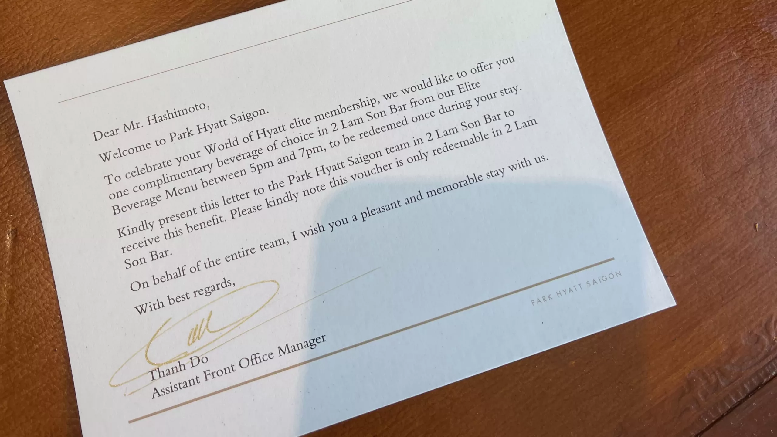 Review: A Quick Stay at the Park Hyatt Saigon, Ho Chi Minh City 53 Park Hyatt Saigon free drink invitation to elite World of Hyatt members