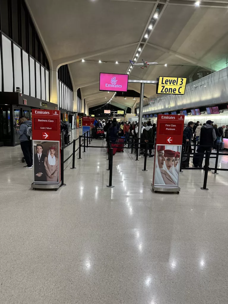 Emirates premium check in area at Newark